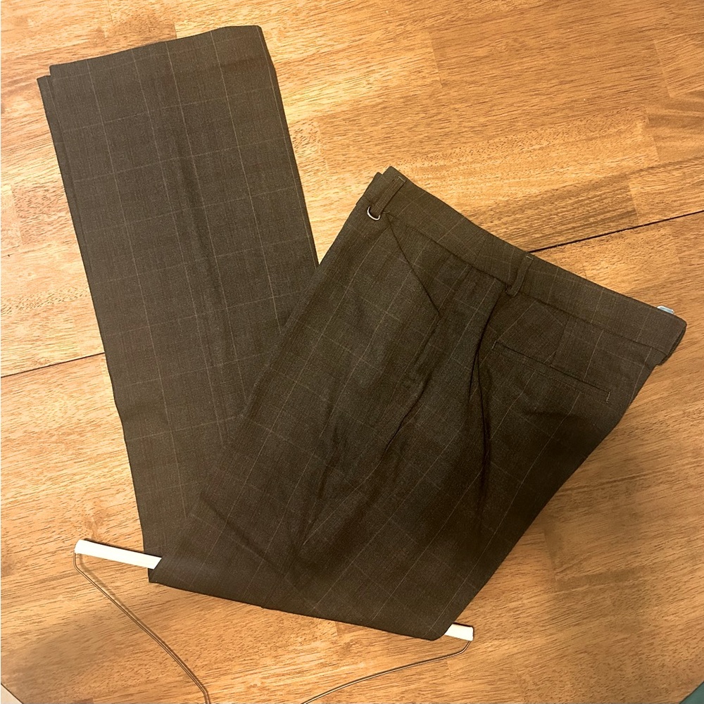 Express Editor Women's Grey Plaid Flat Front Hook & Eye Straight Pants Size 12R